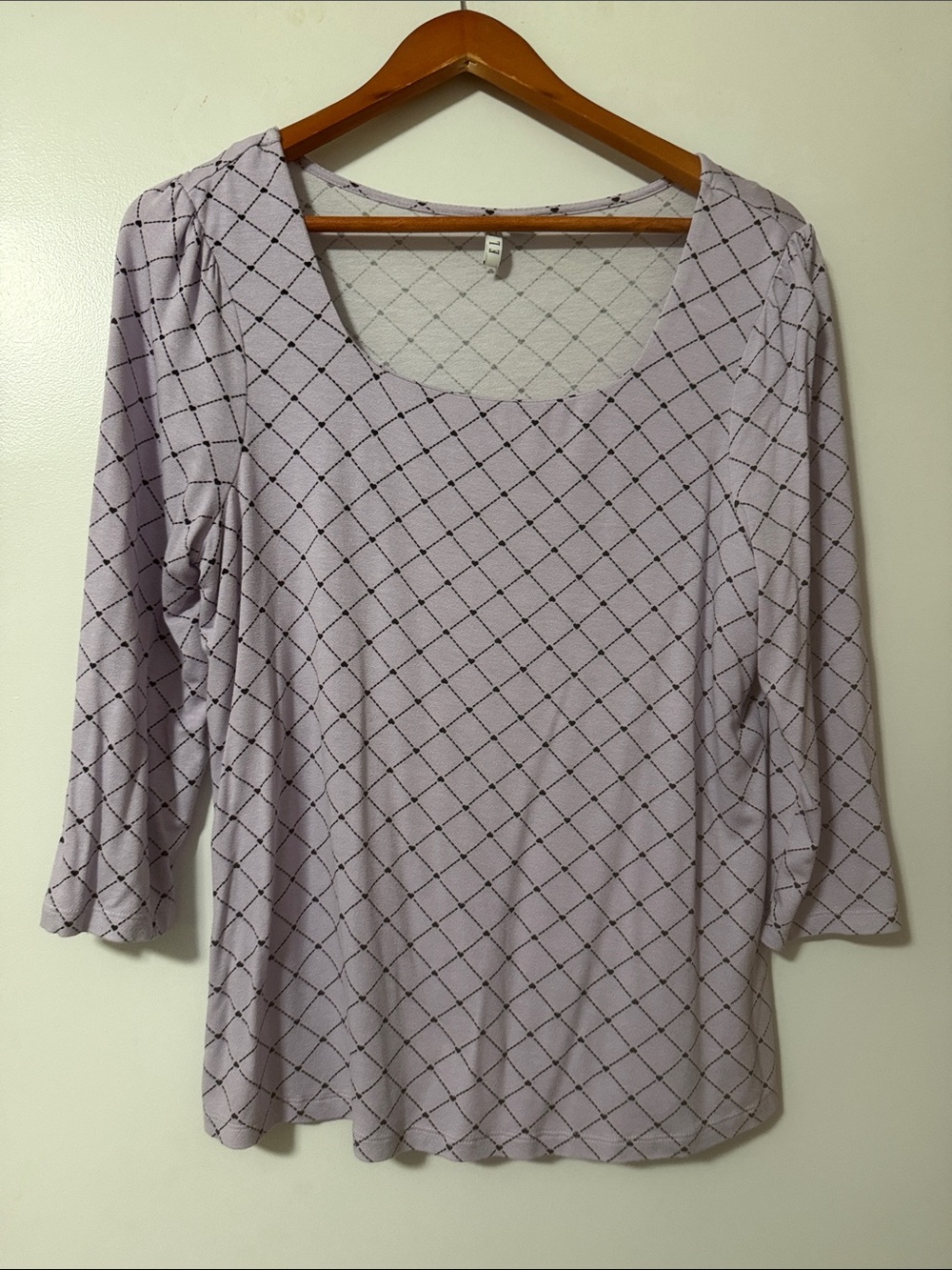 Elle Lavender Scoop Neck Plaid Long Sleeve Top